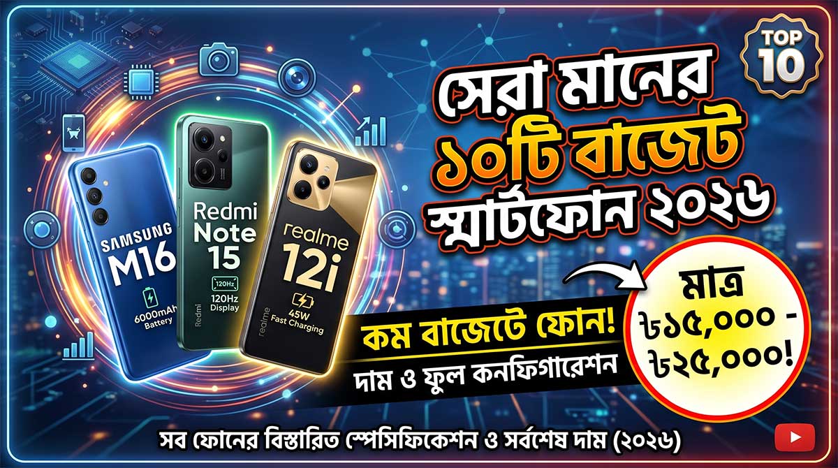 সেরা মানের ১০টি বাজেট স্মার্টফোন ২০২৬: দাম ও ফুল কনফিগারেশন